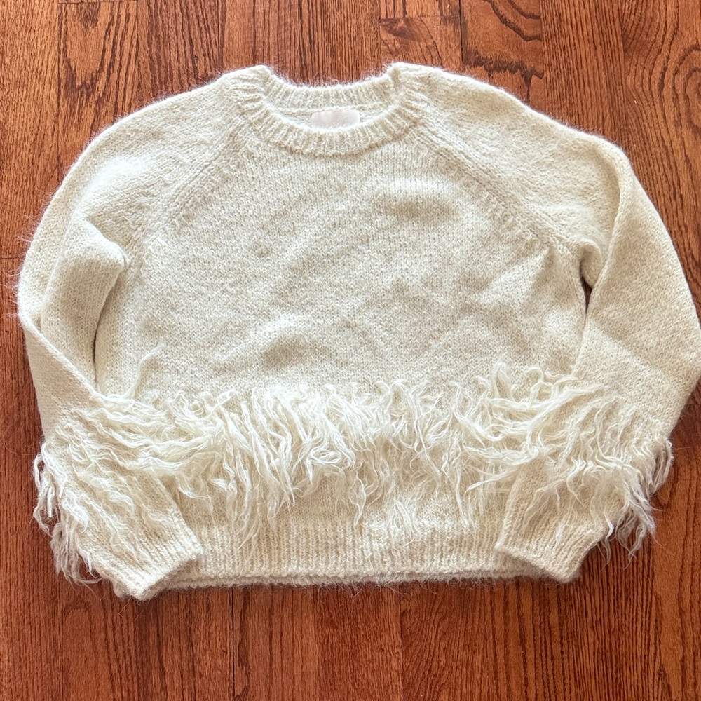 Cinq a Sept Izabella Cream Sweater with Fringe Detail